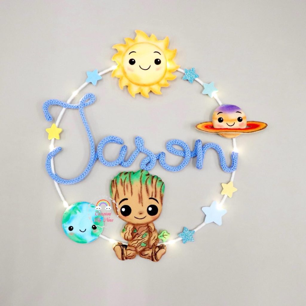 Fiocco Nascita Groot Nome Jason In Tricotin Feltro Pannolenci Handmade Diy