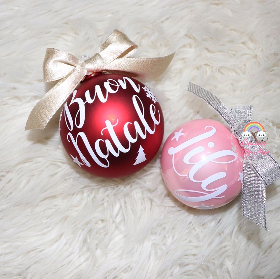 Crociedelizie set da 4 palline di Natale personalizzate 8 cm nome ricamato decorazione natalizia personalizzabile scegli tu i modelli