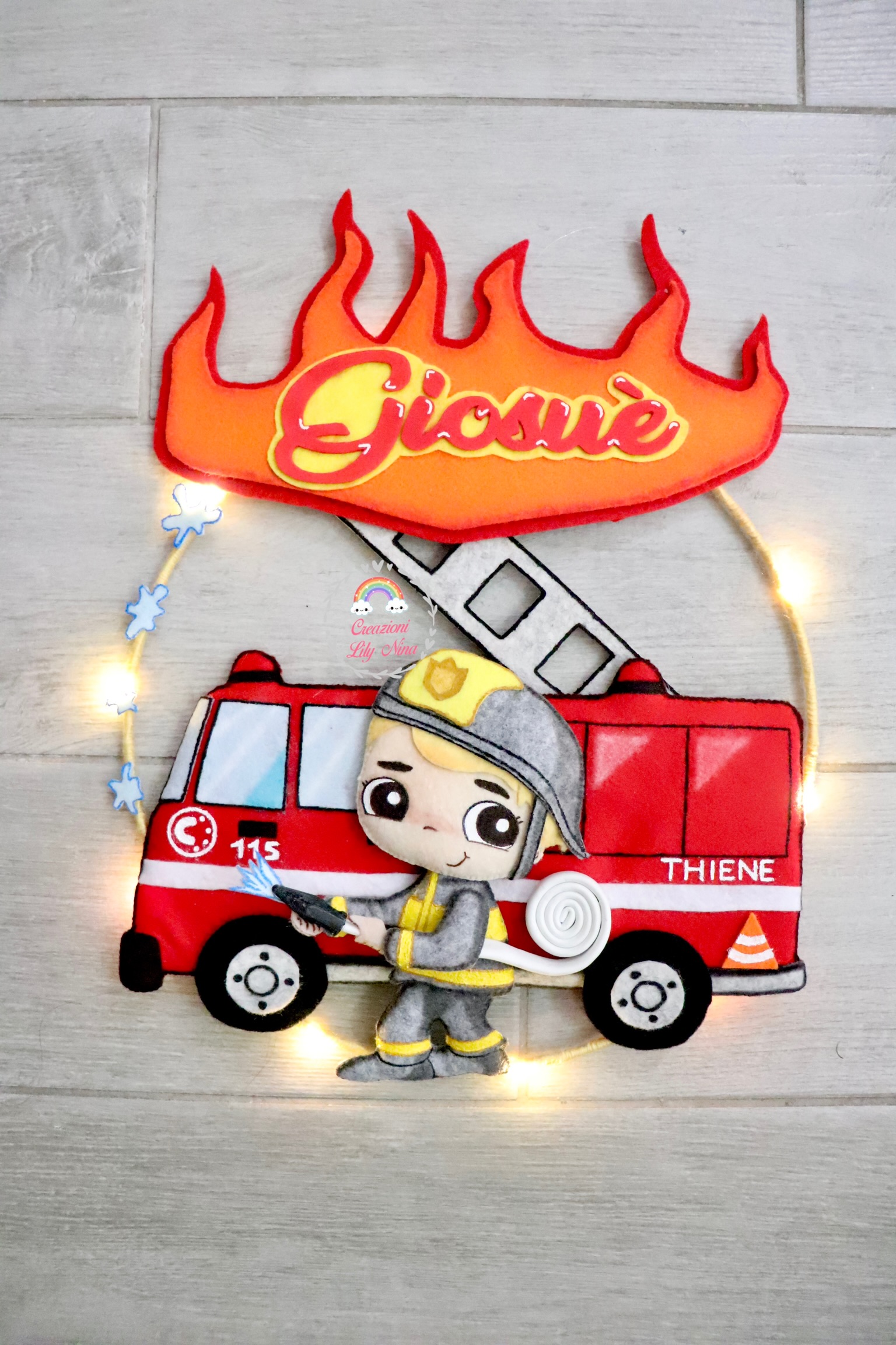 Fiocco nascita pompiere a tema vigile del fuoco con nome Giosuè 