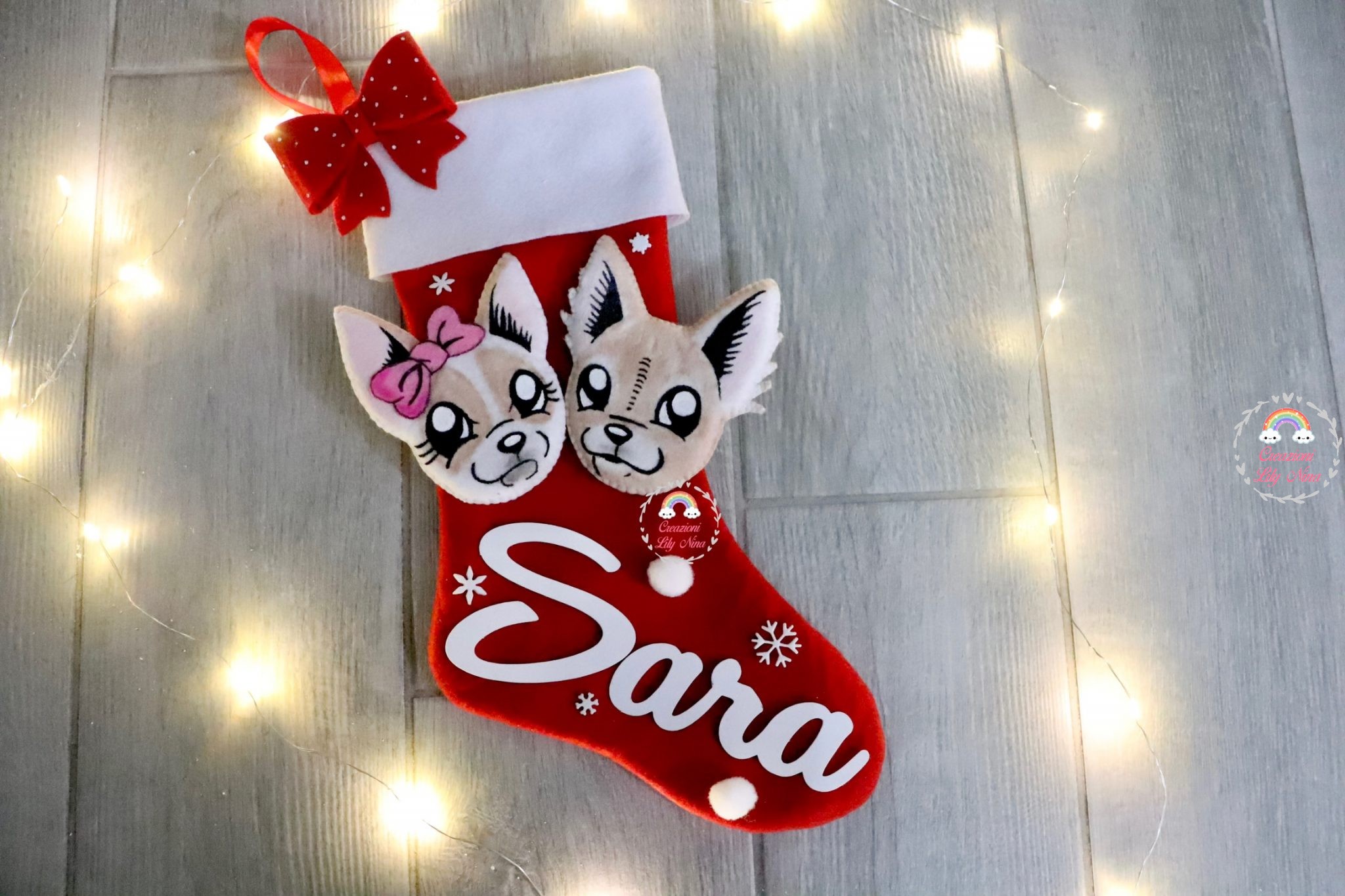 Calza Befana Natale Me contro te con nome pannolenci feltro fatto a mano