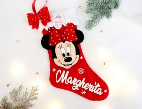 Calza befana Natale Minnie con nome Margherita in feltro pannolenci fatto a mano