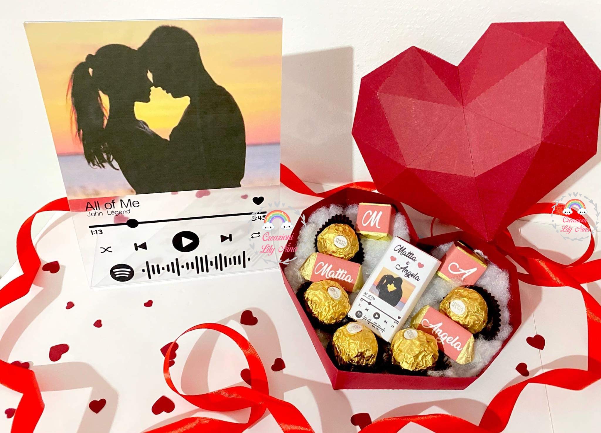 Scatola cuore San Valentino con quadro canzone Spotify personalizzato