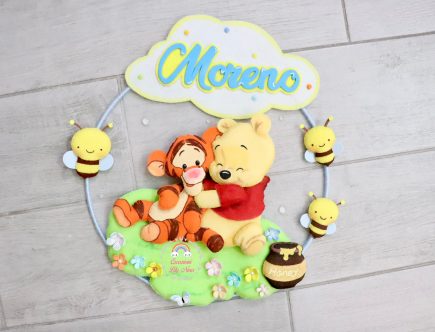 Fiocco nascita Winnie The Pooh e Tigro personalizzato con nome Moreno