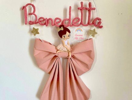 Fiocco nascita tricotin Ballerina con nome Benedetta