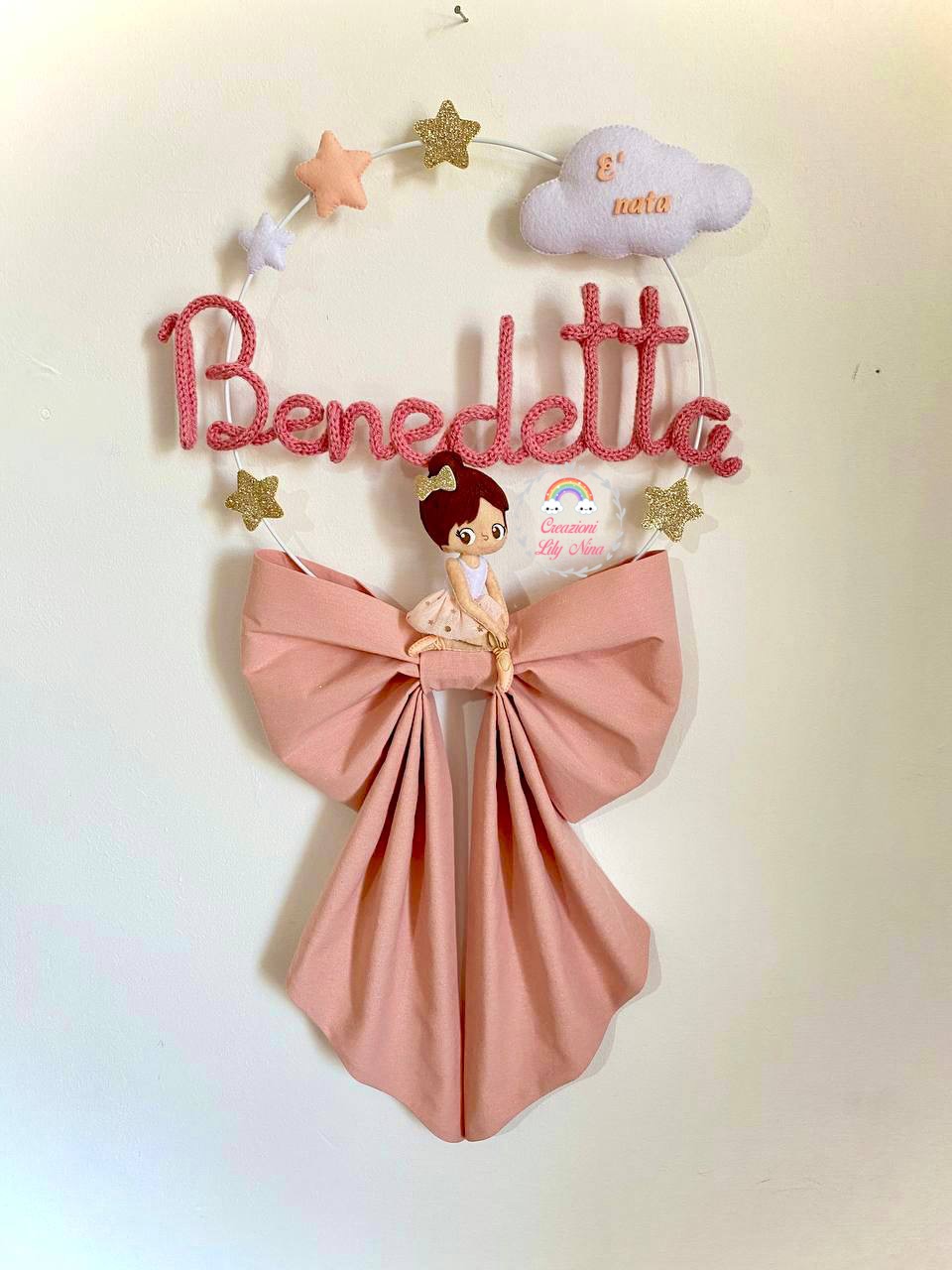 Fiocco nascita tricotin Ballerina con nome Benedetta 