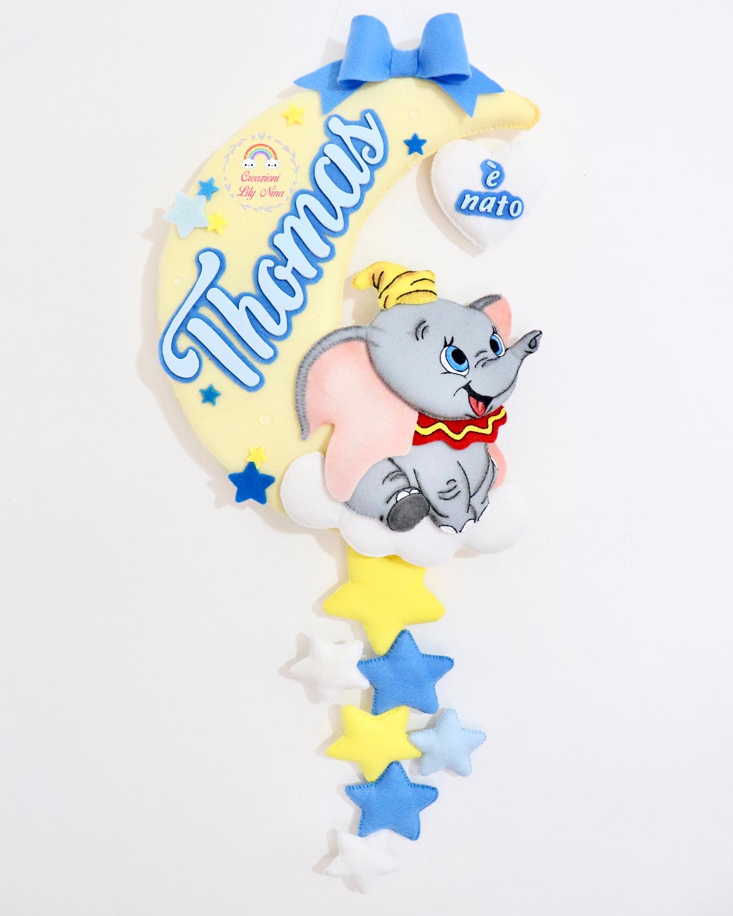 Fiocco nascita Dumbo in feltro pannolenci 