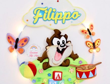 Fiocco nascita Tazmania dei Looney Tunes con nome Filippo