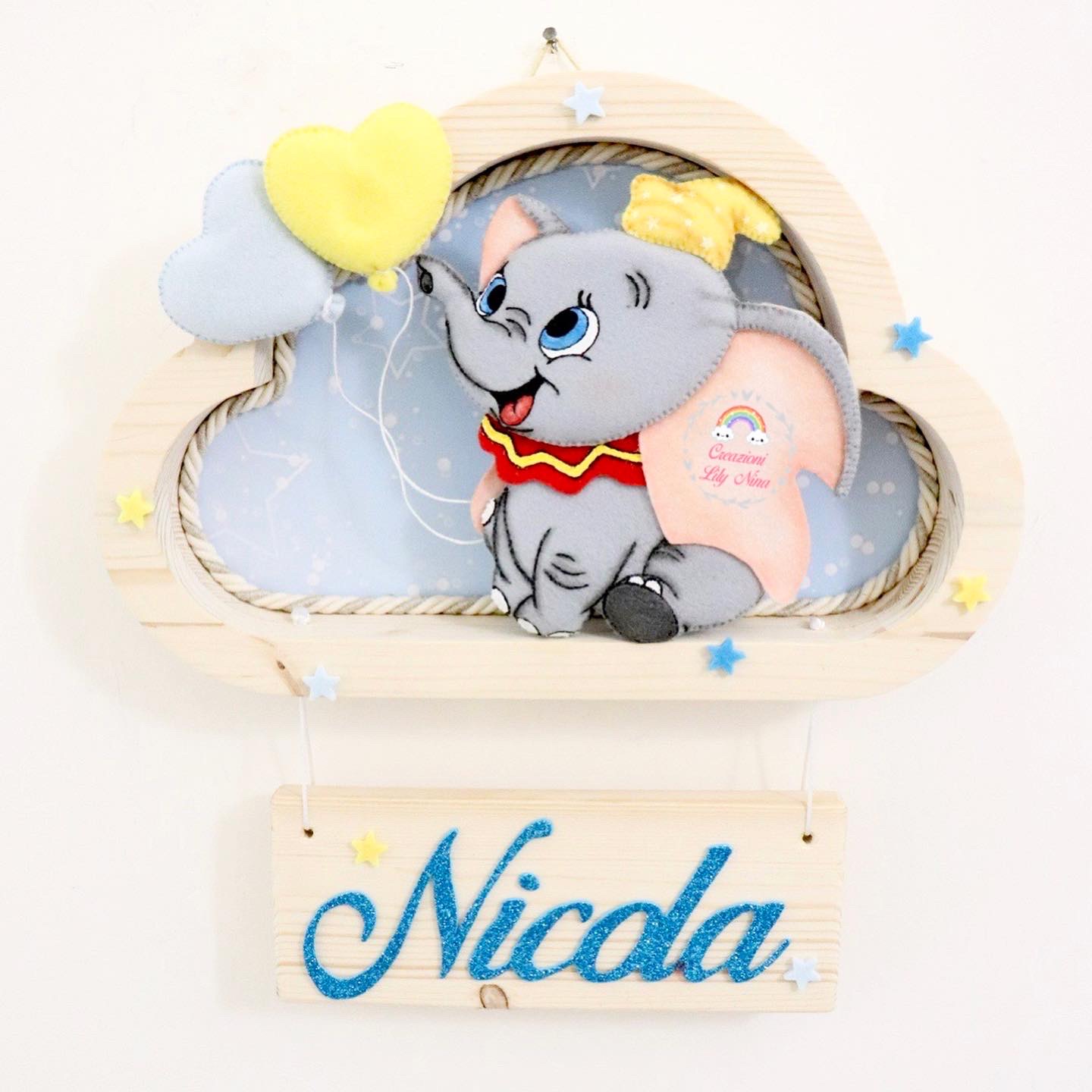Mensola legno nuvola per cameretta bambini personalizzato con nome in feltro pannolenci 