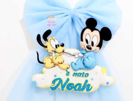 Fiocco nascita Topolino e Pluto baby con nome Noah