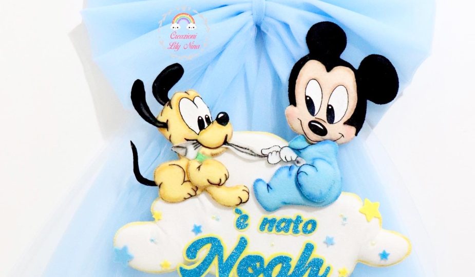 Fiocco nascita Topolino e Pluto baby con nome Noah