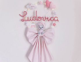 Fiocco nascita tricotin orsetta personalizzato con nome Ludovica
