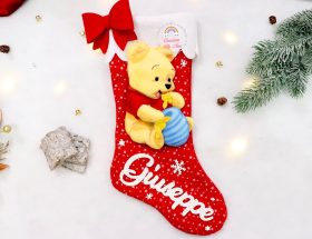 Calza Befana natalizia Winnie The Pooh personalizzato con nome in feltro pannolenci