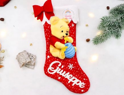 Calza Befana natalizia Winnie The Pooh personalizzato con nome in feltro pannolenci