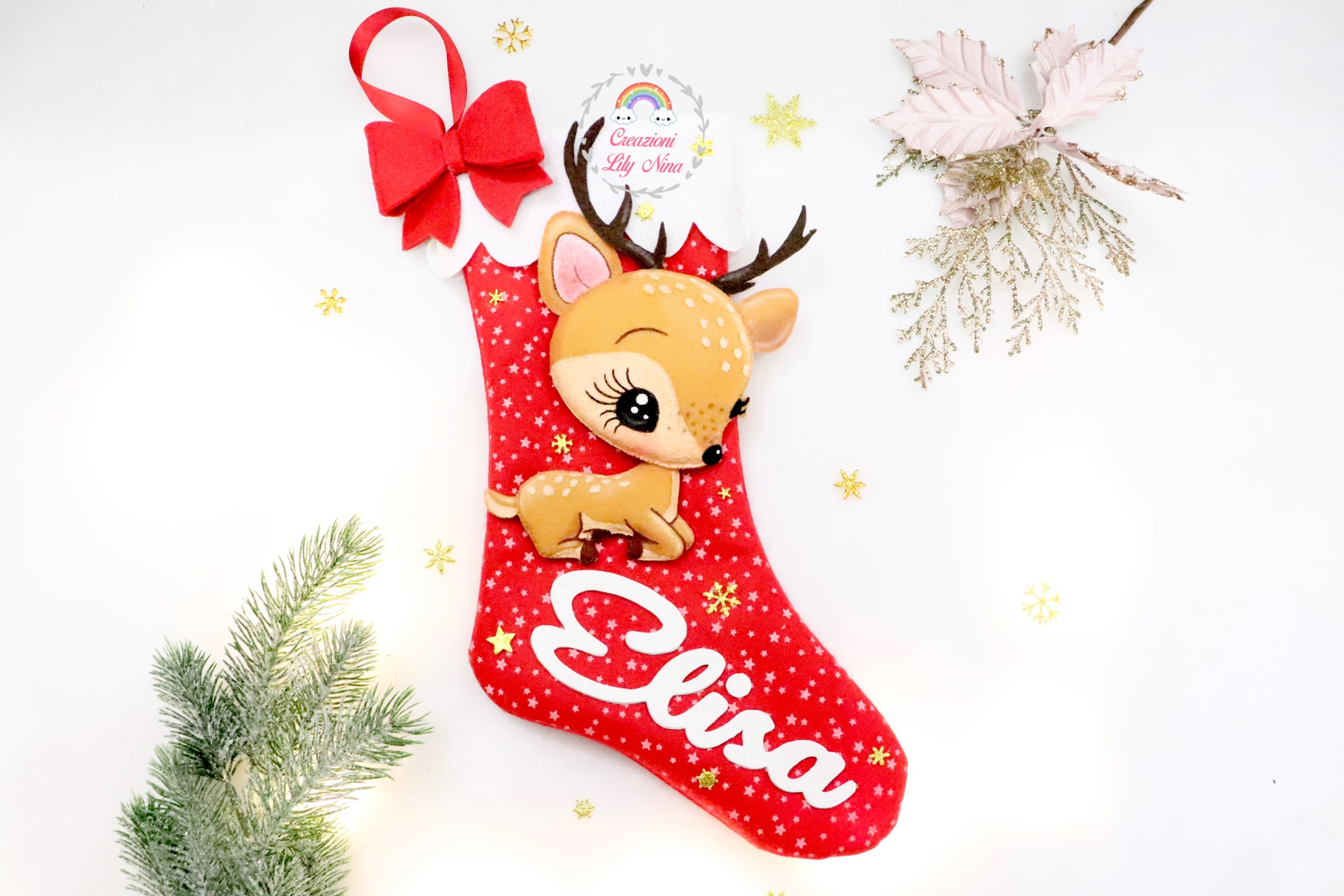 Calza Befana natalizia cerbiatta personalizzato con nome 