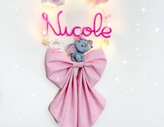 Fiocco nascita tricotin elefante con nome Nicole