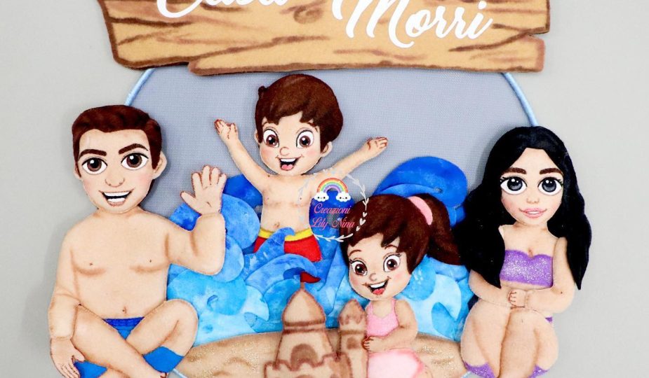 Fuoriporta famiglia al mare in feltro pannolenci fatto a mano