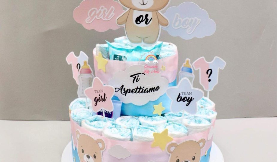 Tortapannolini a tema orsetto boy or girl per Gender Reveal party