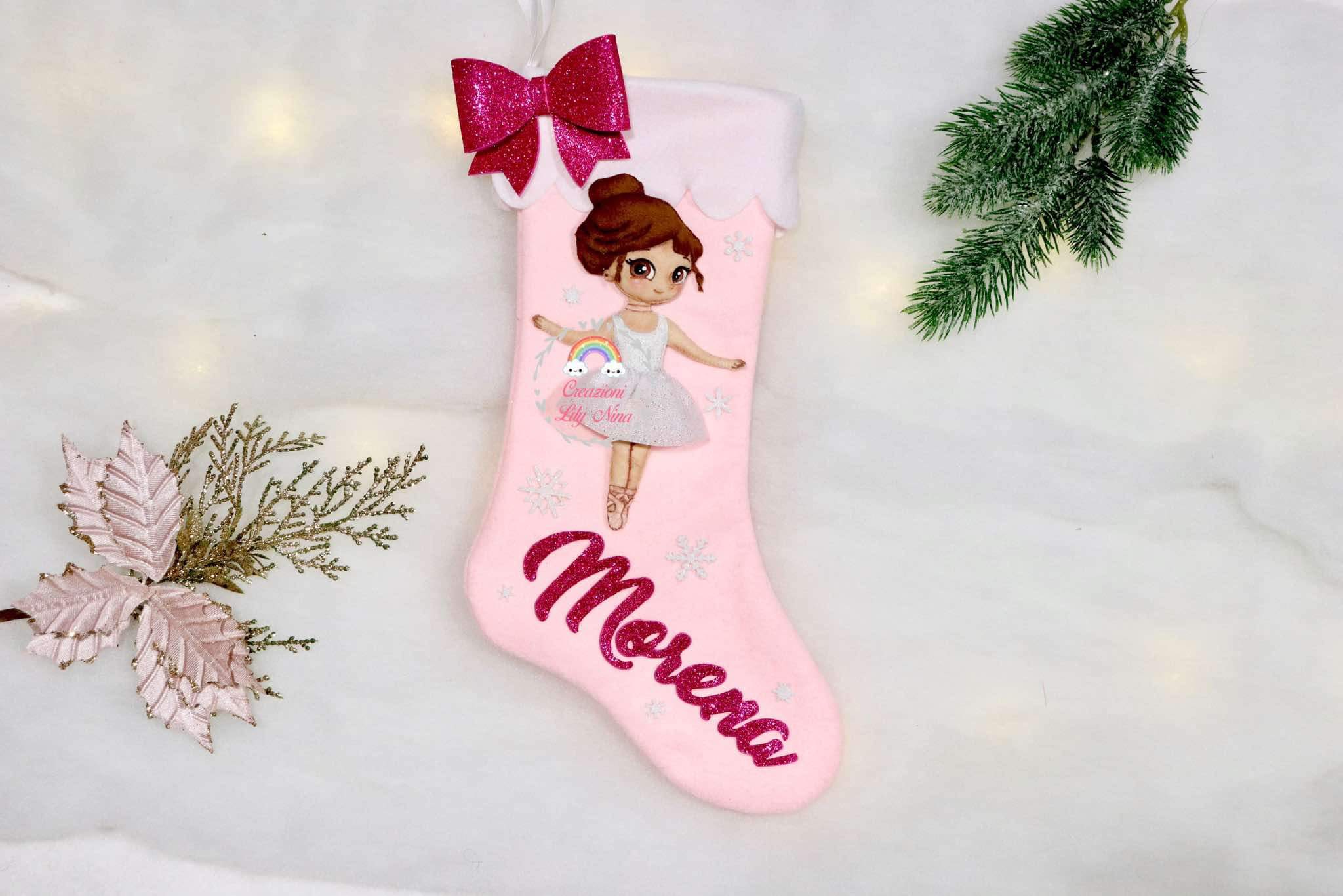 Calza Befana natalizia a tema ballerina in feltro, pannolenci , Diy, idee regalo 