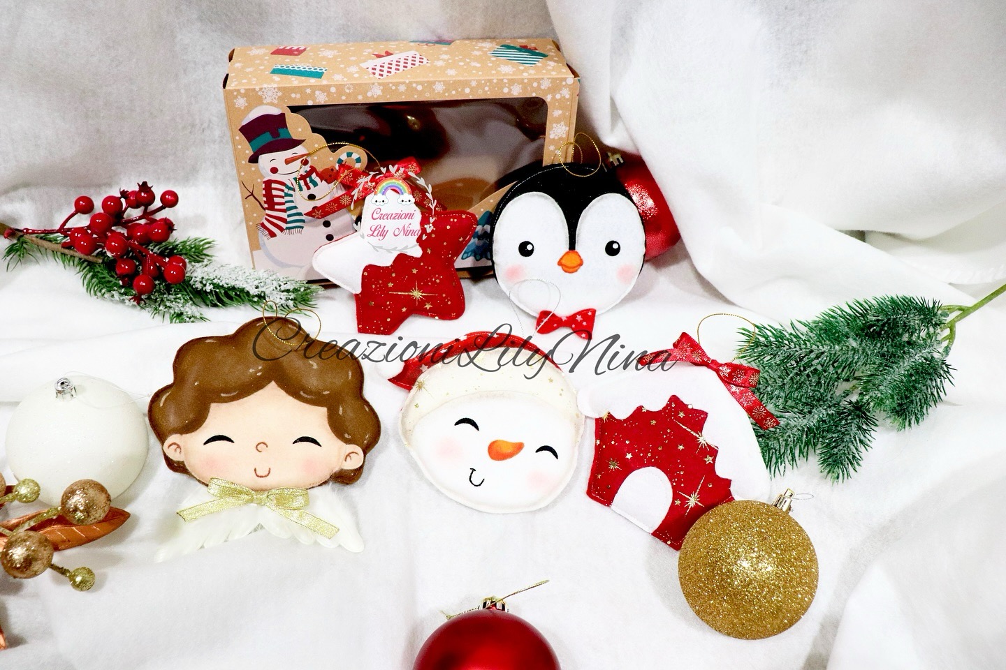 Addobbi per albero di Natale angioletto, pupazzo di neve, pinguino, stella, casetta diy handmade idee regalo 