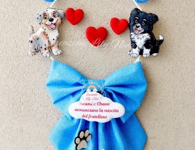 Fiocco nascita a tema, con i cani Border Collie e Pastore Australiano Blue Merle Diy handmade