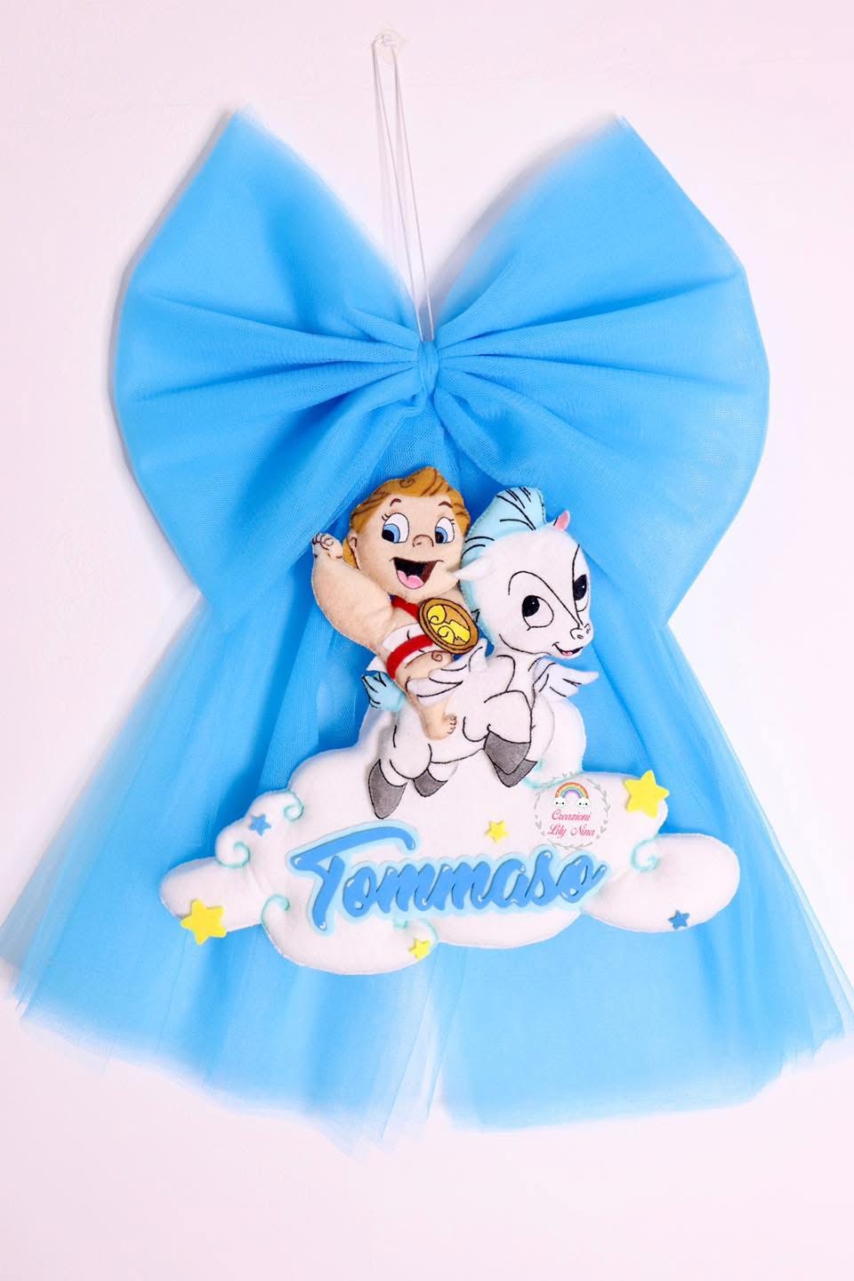 Fiocco nascita baby Hercules e Pegaso con nome Tommaso 