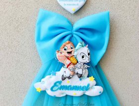 Fiocco nascita Hercules e Pegaso con nome Emanuel in feltro pannolenci