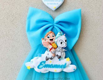 Fiocco nascita Hercules e Pegaso con nome Emanuel in feltro pannolenci