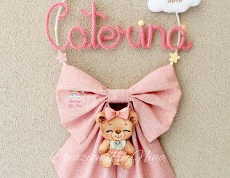 Fiocco nascita orsetta con nome Caterina in tricotin feltro pannolenci diy handmade