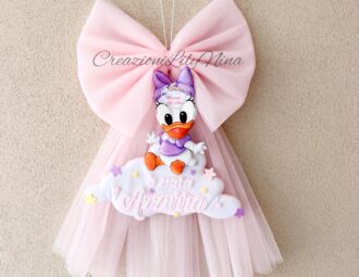 Fiocco nascita paperina con nome Azzurra in feltro pannolenci fatto a mano diy