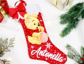 Calza Natale Befana Winnie the Pooh fatta a mano in feltro, pannolenci diy handmade