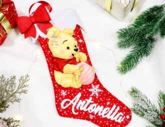 Calza Natale Befana Winnie the Pooh fatta a mano in feltro, pannolenci diy handmade