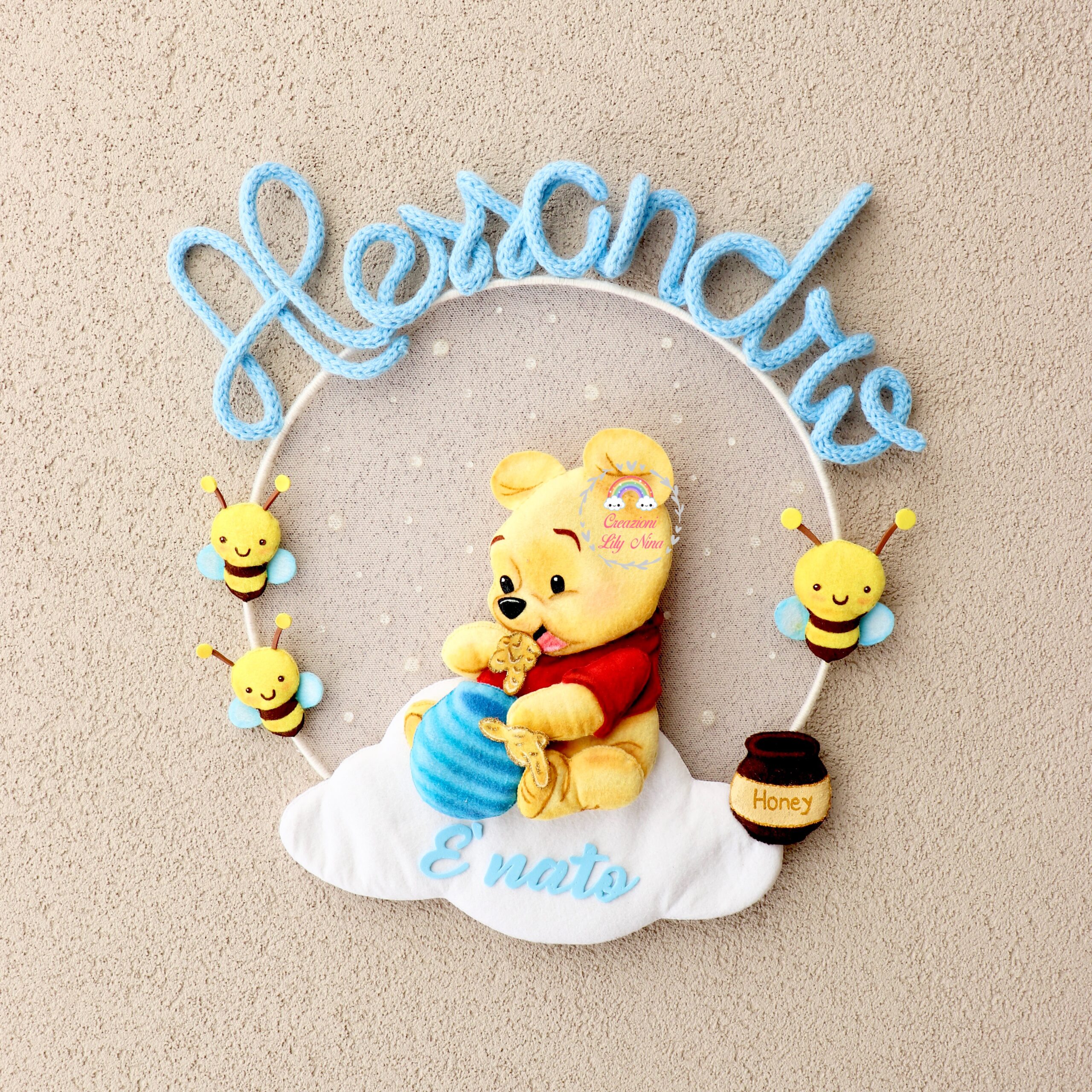 Fiocco nascita Winnie the Pooh e apine in feltro pannolenci diy