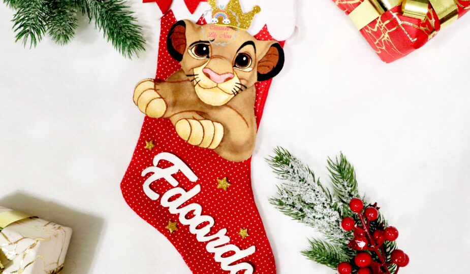 Calza natalizia befana Simba Re Leone con nome Edoardo in feltro pannolenci idee regalo