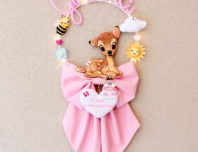 Fiocco nascita Bambi in tricotin con nome Ginevra fatto a mano