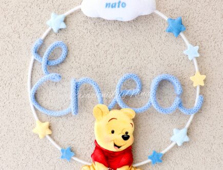 Fiocco nascita Winnie the Pooh artigianale Con nome Enea in Tricotin, feltro pannolenci