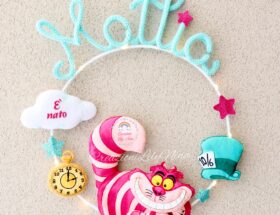 Fiocco nascita stregatto con nome Mattia in tricotin