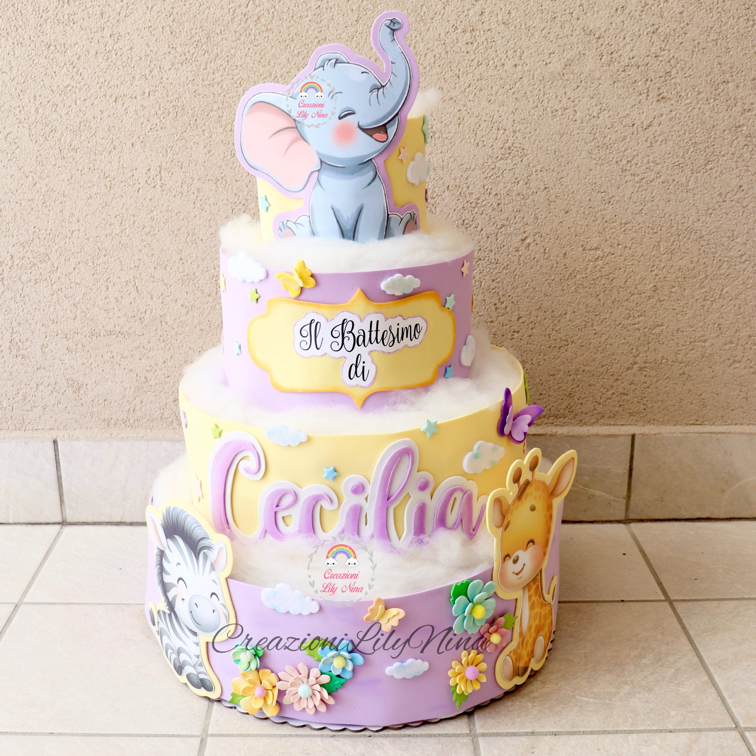 Torta pannolini tema Safari da bimba per battesimo 