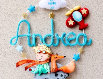 Fiocco nascita piccolo principe e la volpe fatto a mano con nome Andrea